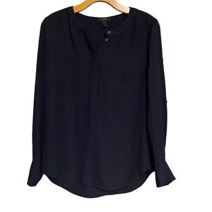 J. Crew Sz 0 Navy Blue Button Relaxed Fit Flowy Long Sleeve Office Tunic
